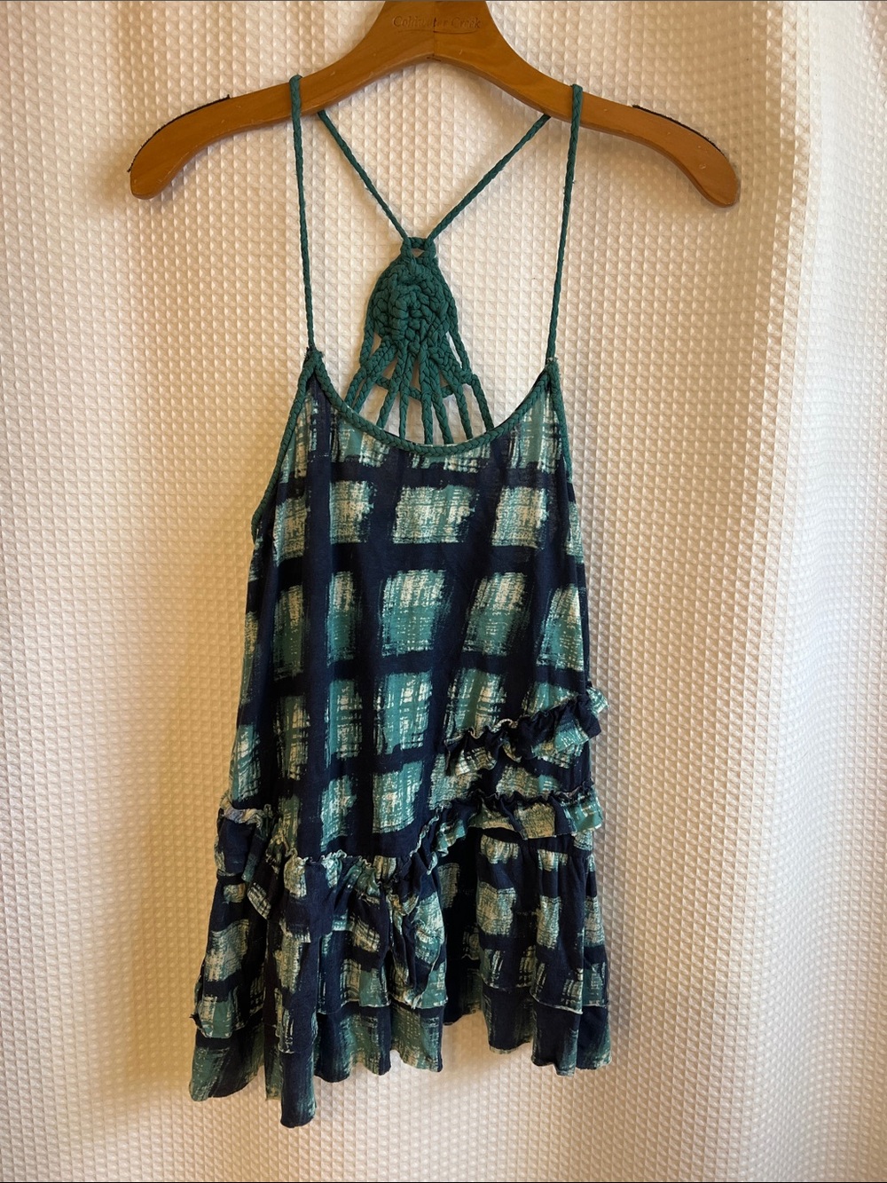 Kimchi Blue Teal & Navy Plaid Ruffle Strappy Tank Top-Women’s Size M—626-069